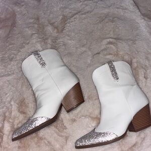 White and Silver Ankle Boots